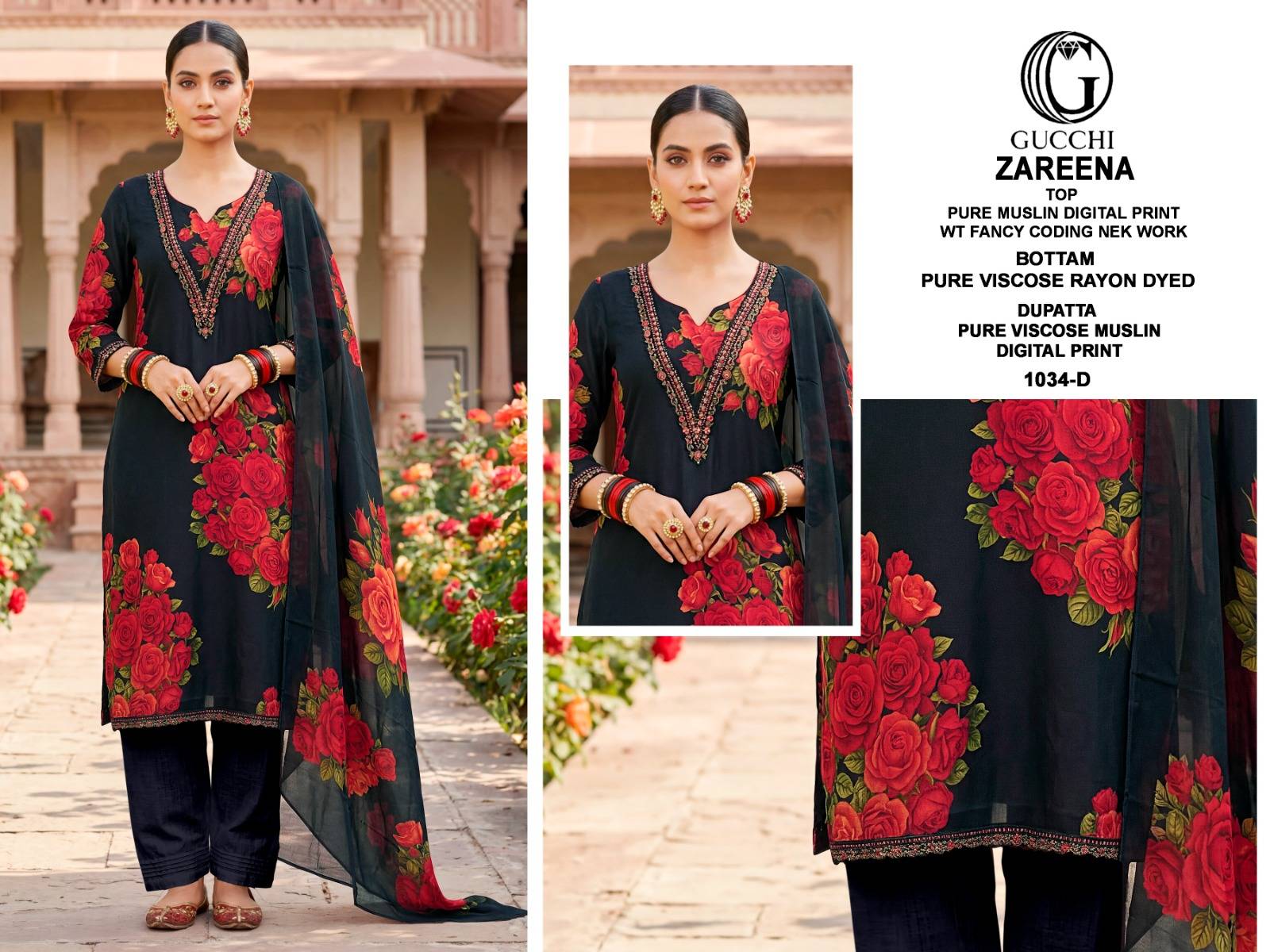 ZAREENA - 1034 Series By GUCCHI Stylish Beautiful Colourful Pure Muslin Dresses At Wholesale Price